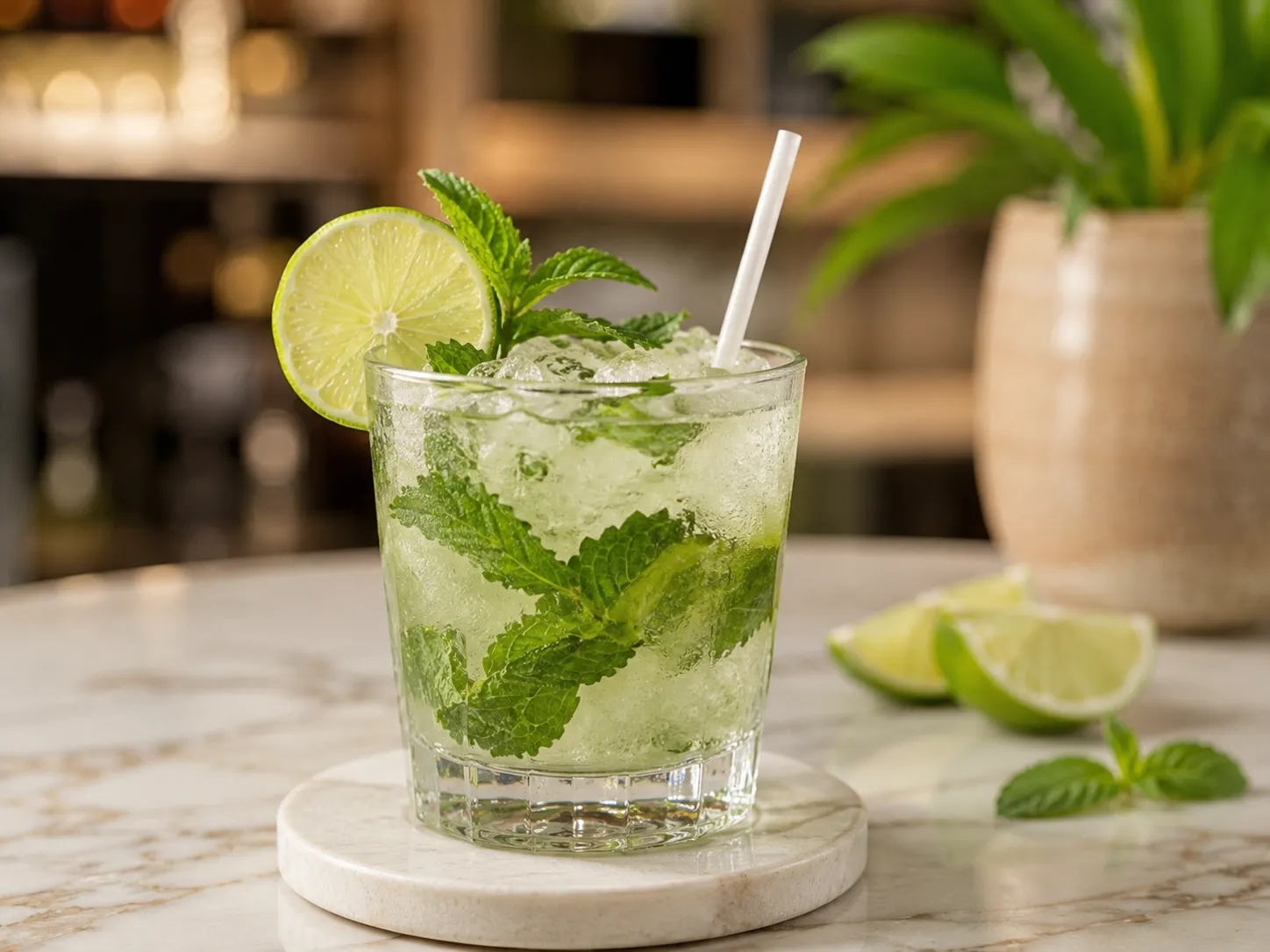 PureStalk 5mm Cocktail Drinking Straws - Plant-Based PLA - 0.20x5.5" (5x140mm) - In Use