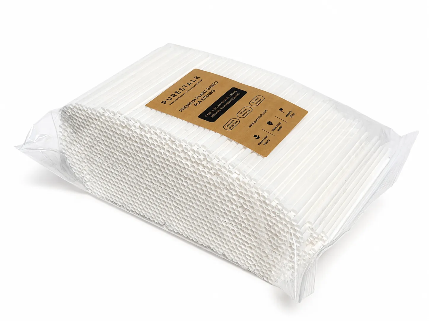 PureStalk 5mm Cocktail Drinking Straws - Plant-Based PLA - 0.20x5.5" (5x140mm) - Bag