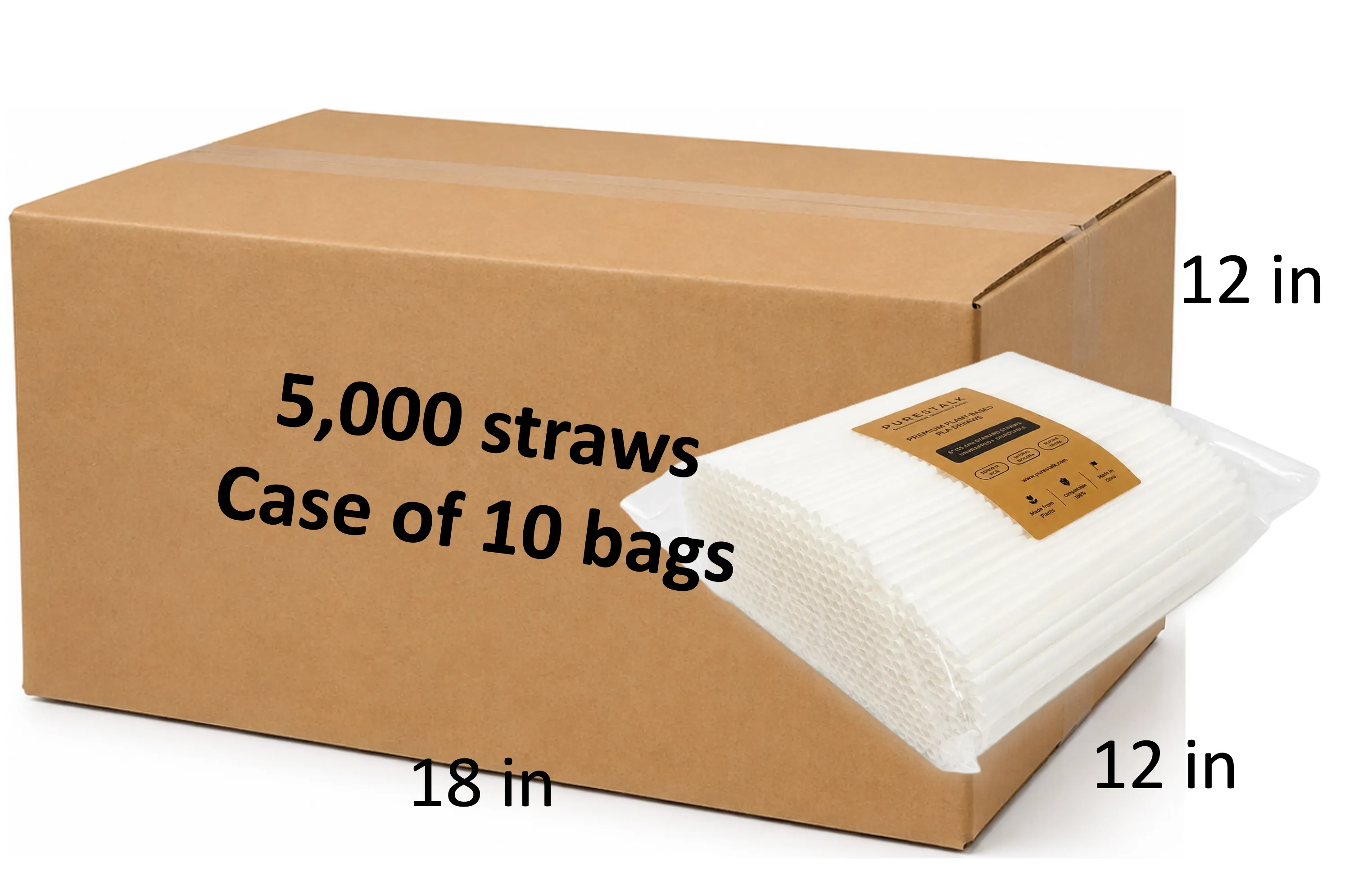 PureStalk 6mm Standard Drinking Straws - Plant-Based PLA - 0.24x8.3" (6x210mm) - Case
