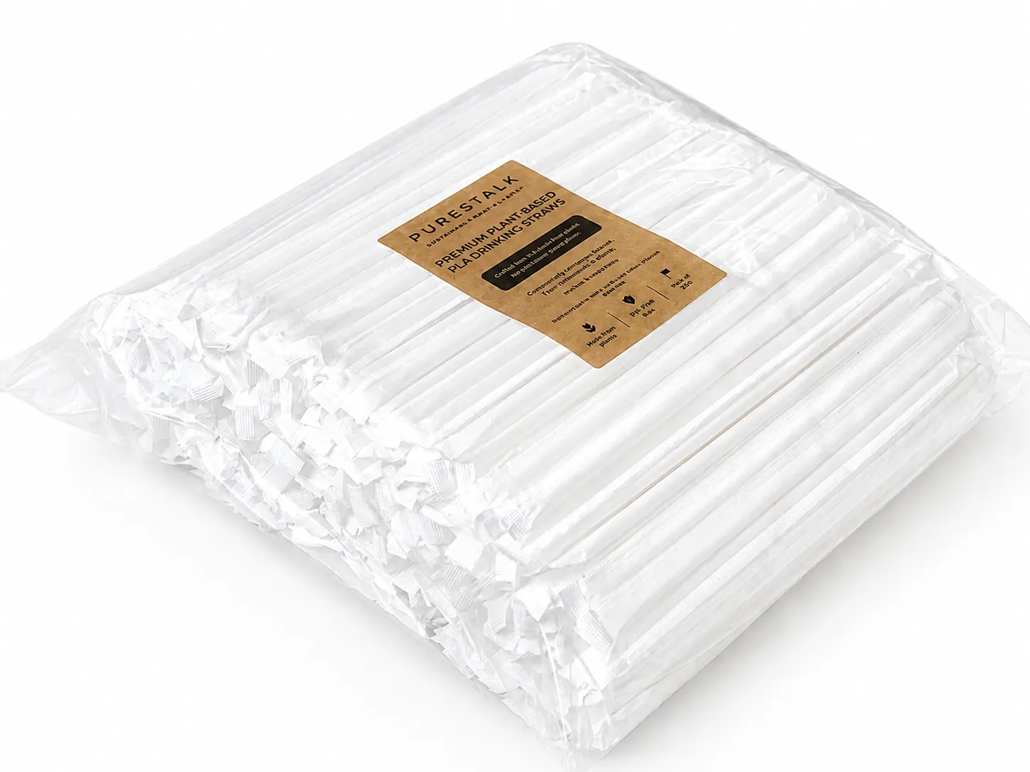 PureStalk 6mm Standard Drinking Straws - Plant-Based PLA - 0.24x8.3" (6x210mm) - Bag