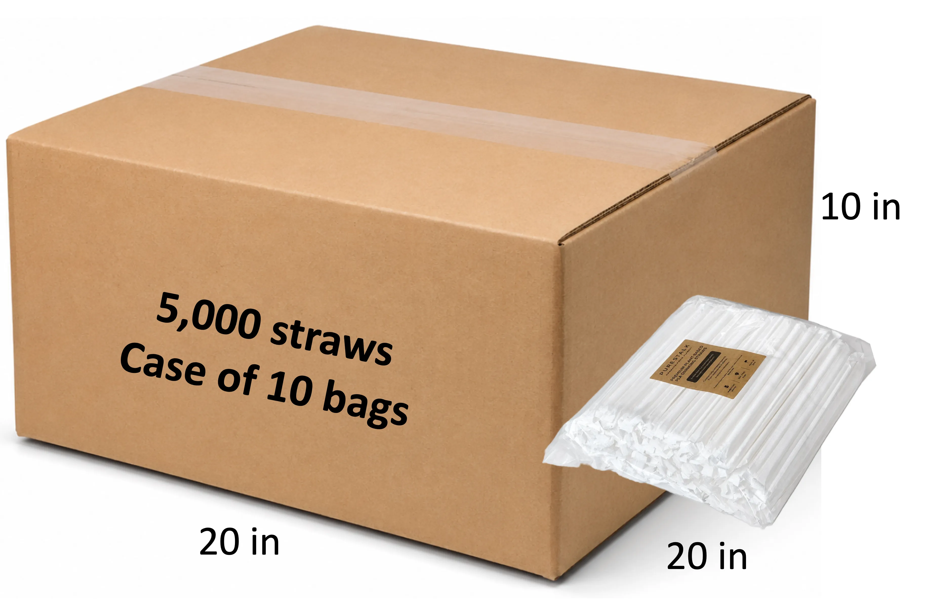 PureStalk 6mm Standard Drinking Straws - Plant-Based PLA - 0.24x8.3" (6x210mm) - Case
