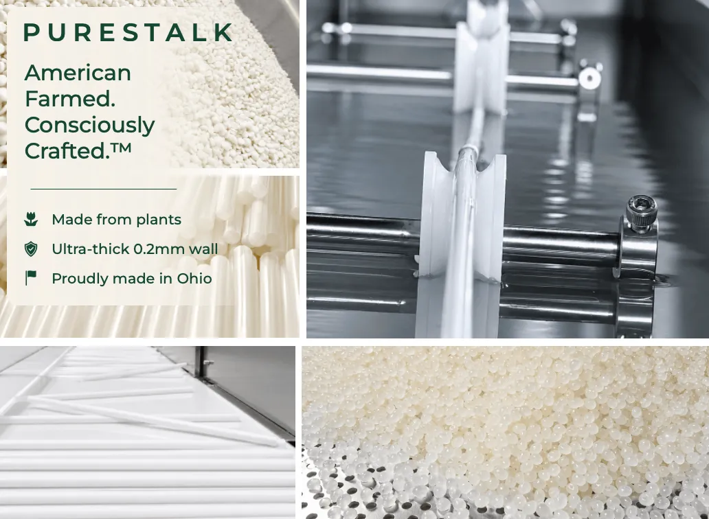 PureStalk 6mm Standard Drinking Straws - Plant-Based PLA - 0.24x8.3" (6x210mm) - Collection of Production Photos of the Manufacturing Process